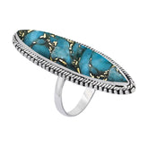 Sterling Silver Blue Copper Turquoise Rings for Women Daily Party Holiday Bohemian Vintage Ring