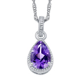 Pear Shape Amethyst Gemstone Sterling Silver Pendant for Women Without Chain