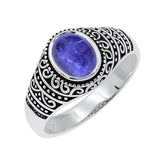 Lapis Lazuli Gemstone Sterling Silver Black Onyx Signet Ring