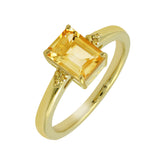 Citrine & Yellow Diamond Ring in 925 Sterling Silver 1 Micron Gold Ring