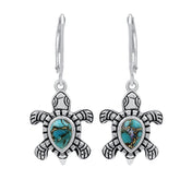 Blue Copper Turquoise Sterling Silver Vintage Earrings for Women Daily Party Holiday Bohemian Ring Jewelry