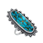 Sterling Silver Green Copper Turquoise Vintage Rings for Women Daily Party Holiday Bohemian Ring Jewelry