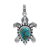 Sterling Silver Blue Copper Turquoise Vintage Oxidized Pendant for Women Daily Party Holiday Bohemian Necklace Jewelry Without Chain