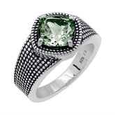 Green Amethyst Cushion Shape Gemstone 925 Silver Oxidized Ring For Women
