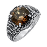 Sterling Silver Smoky Quartz Round Gemstone Oxidized Ring