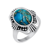 Blue Copper Turquoise Rings for Women Sterling Silver Daily Party Holiday Vintage Bohemian Ring Jewelry