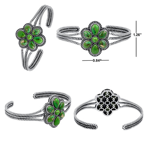 Green Copper Turquoise Sterling Silver Oxidized Twisted Wire Cuff Bangle Bracelet