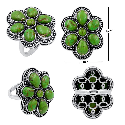 Green Copper Turquoise Sterling Silver Bohemian Wedding Jewelry Ring For Women