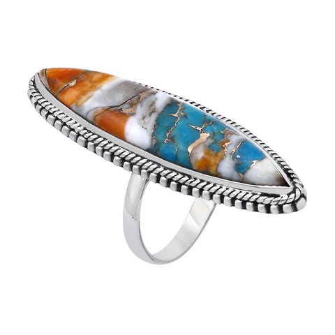 Sterling Silver Spiny Oyster Turquoise Vintage Rings for Women Daily Party Holiday Bohemian Ring Jewelry
