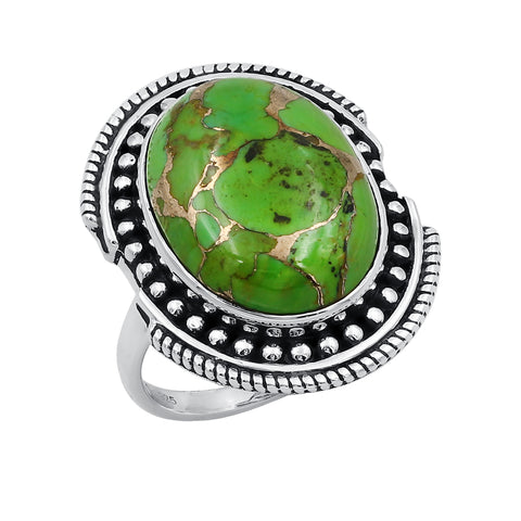 Green Copper Turquoise Boho Handmade Gemstone Sterling Silver Ring