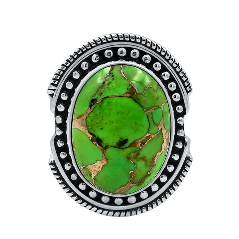 Green Copper Turquoise Boho Handmade Gemstone Sterling Silver Ring