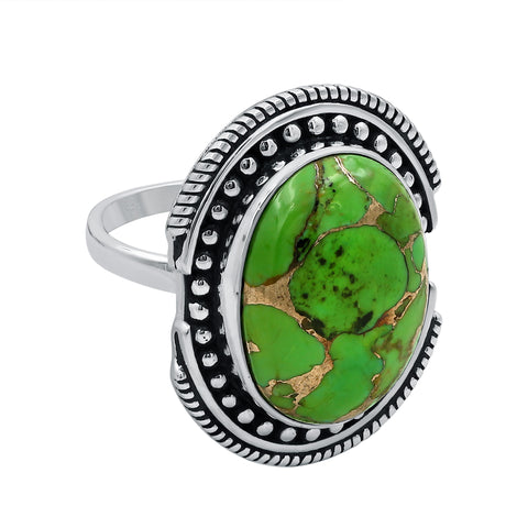 Green Copper Turquoise Boho Handmade Gemstone Sterling Silver Ring