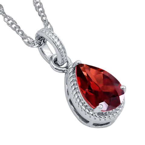 Natural Garnet Gemstone Necklace Sterling Silver Pendant Necklace for Women Without Chain
