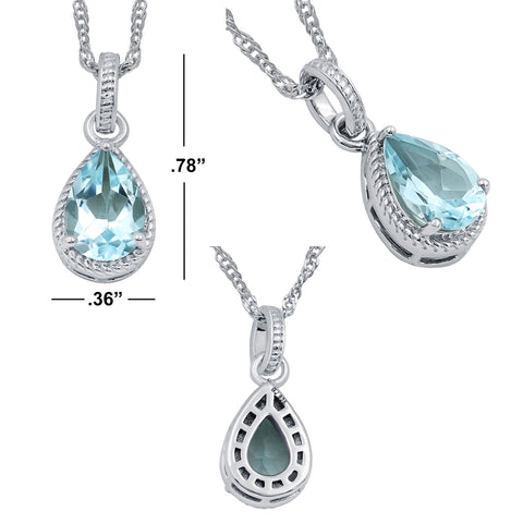 Sky Blue Topaz Gemstone Necklace Sterling Silver Pendant Necklace for Women Without Chain