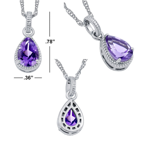Pear Shape Amethyst Gemstone Sterling Silver Pendant for Women Without Chain