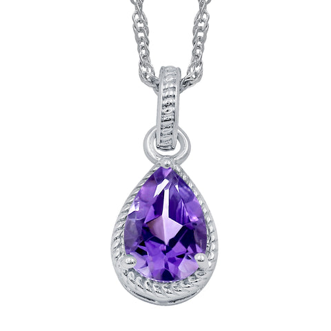 Pear Shape Amethyst Gemstone Sterling Silver Pendant for Women Without Chain