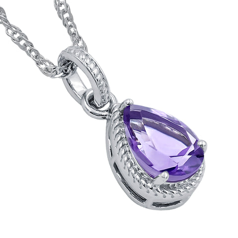 Pear Shape Amethyst Gemstone Sterling Silver Pendant for Women Without Chain