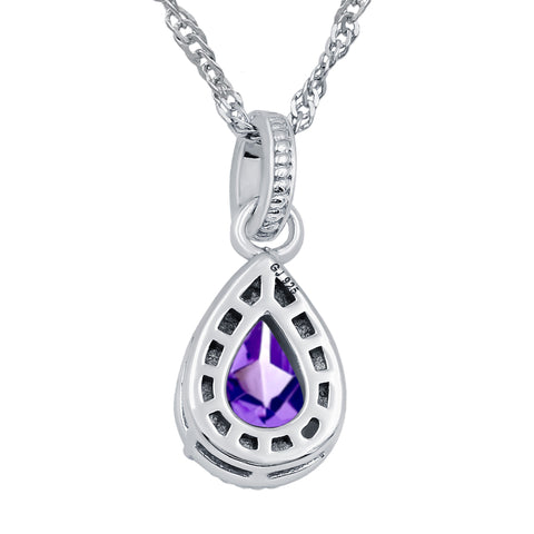 Pear Shape Amethyst Gemstone Sterling Silver Pendant for Women Without Chain