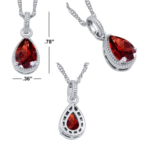 Natural Garnet Gemstone Necklace Sterling Silver Pendant Necklace for Women Without Chain