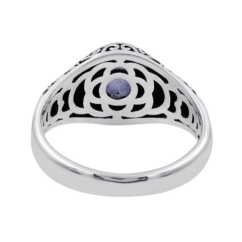 Lapis Lazuli Gemstone Sterling Silver Black Onyx Signet Ring