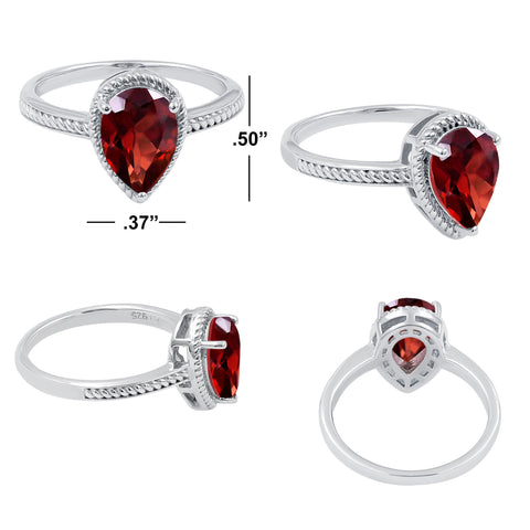 Natural Garnet Sterling Silver Gemstone Dainty Boho Ring