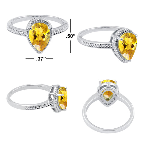 Sterling Silver Citrine Gemstone Dainty Boho Ring For Women