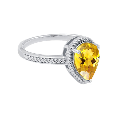 Sterling Silver Citrine Gemstone Dainty Boho Ring For Women