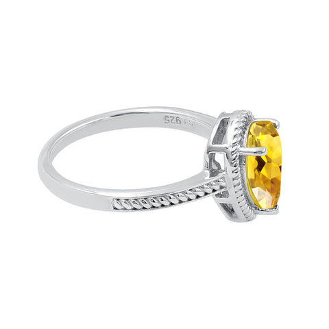 Sterling Silver Citrine Gemstone Dainty Boho Ring For Women