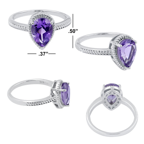 Natural Amethyst 925 Sterling Silver Boho Gemstone Ring Jewelry