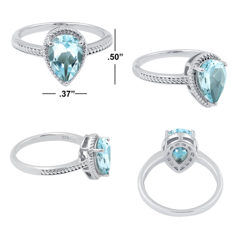 Sterling Silver Sky Blue Topaz Boho Gemstone Ring Jewelry