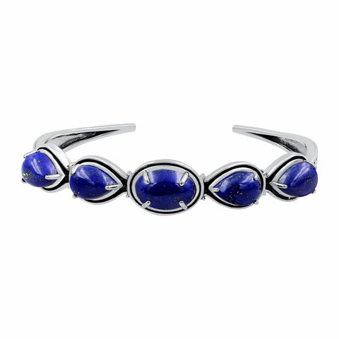Lapis Lazuli 925 Sterling Silver Statement Oxidized Cuff Bangle Bracelet Gemstone For Women