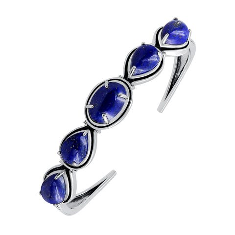 Lapis Lazuli 925 Sterling Silver Statement Oxidized Cuff Bangle Bracelet Gemstone For Women