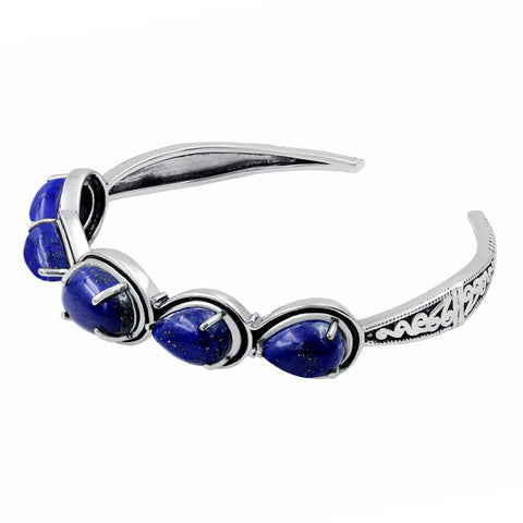 Lapis Lazuli 925 Sterling Silver Statement Oxidized Cuff Bangle Bracelet Gemstone For Women