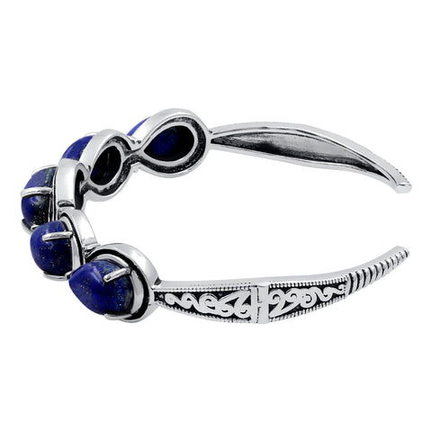 Lapis Lazuli 925 Sterling Silver Statement Oxidized Cuff Bangle Bracelet Gemstone For Women