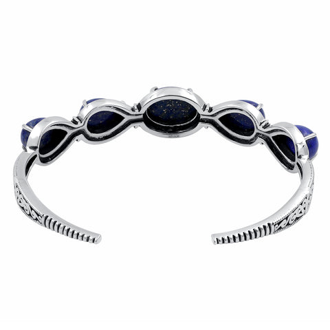 Lapis Lazuli 925 Sterling Silver Statement Oxidized Cuff Bangle Bracelet Gemstone For Women