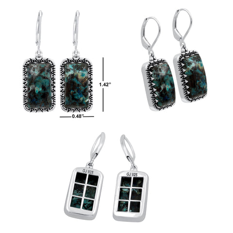 Chrysocolla Earrings Oxidized Sterling Silver Boho Dangle Earrings