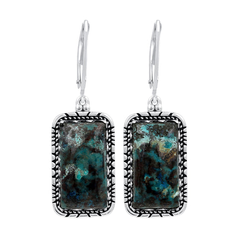 Chrysocolla Earrings Oxidized Sterling Silver Boho Dangle Earrings