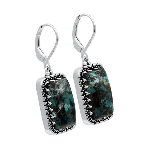 Chrysocolla Earrings Oxidized Sterling Silver Boho Dangle Earrings