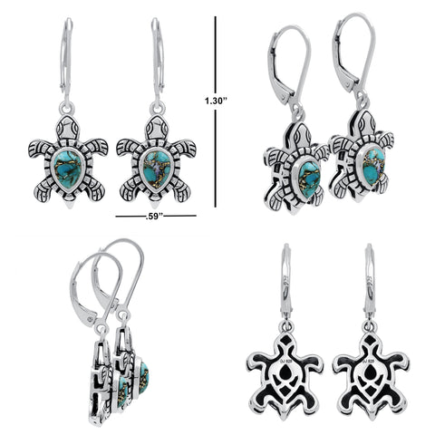 Blue Copper Turquoise Sterling Silver Vintage Earrings for Women Daily Party Holiday Bohemian Ring Jewelry