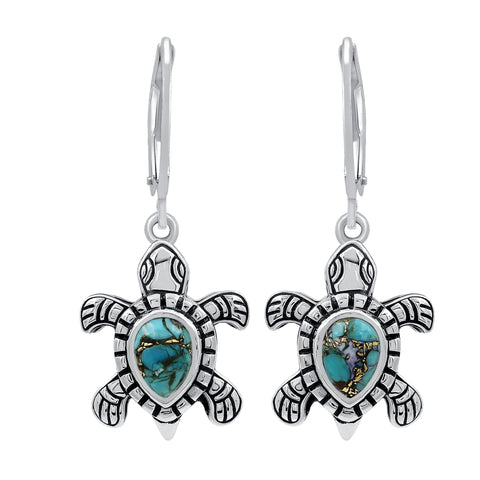 Blue Copper Turquoise Sterling Silver Vintage Earrings for Women Daily Party Holiday Bohemian Ring Jewelry