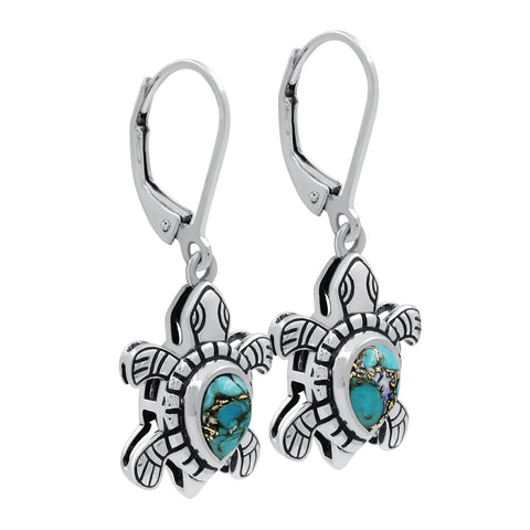 Blue Copper Turquoise Sterling Silver Vintage Earrings for Women Daily Party Holiday Bohemian Ring Jewelry