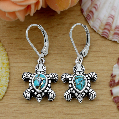 Blue Copper Turquoise Sterling Silver Vintage Earrings for Women Daily Party Holiday Bohemian Ring Jewelry