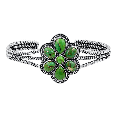 Green Copper Turquoise Sterling Silver Oxidized Twisted Wire Cuff Bangle Bracelet
