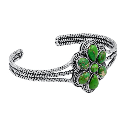 Green Copper Turquoise Sterling Silver Oxidized Twisted Wire Cuff Bangle Bracelet