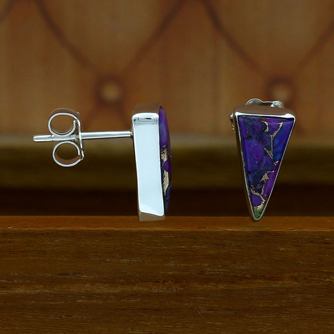 Purple Copper Turquoise Gemstone Sterling Silver Stud Push Back Earrings
