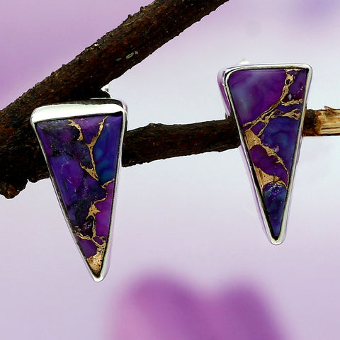Purple Copper Turquoise Gemstone Sterling Silver Stud Push Back Earrings