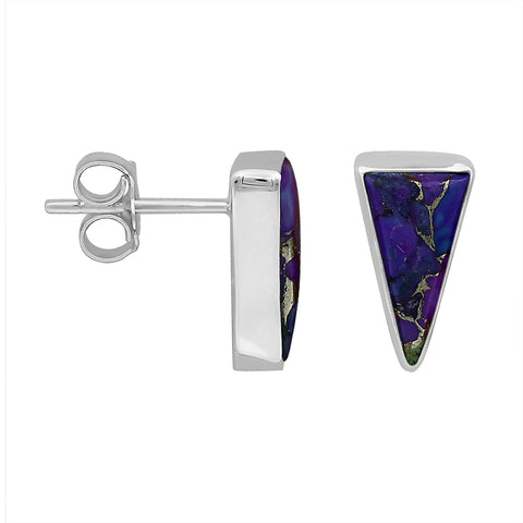 Purple Copper Turquoise Gemstone Sterling Silver Stud Push Back Earrings