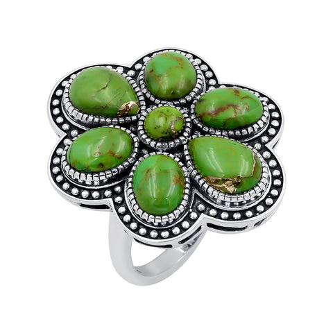 Green Copper Turquoise Sterling Silver Bohemian Wedding Jewelry Ring For Women