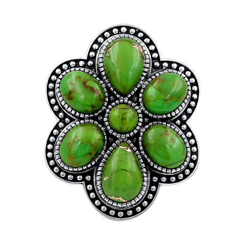 Green Copper Turquoise Sterling Silver Bohemian Wedding Jewelry Ring For Women