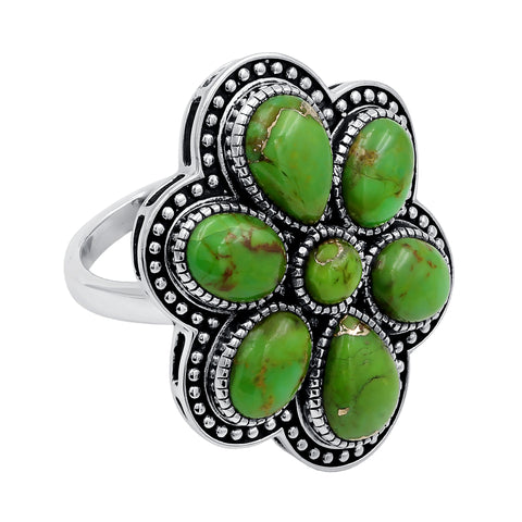 Green Copper Turquoise Sterling Silver Bohemian Wedding Jewelry Ring For Women